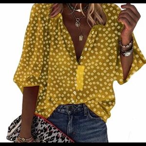 New  Button Up Blouse With 3/4 Sleeve🎀